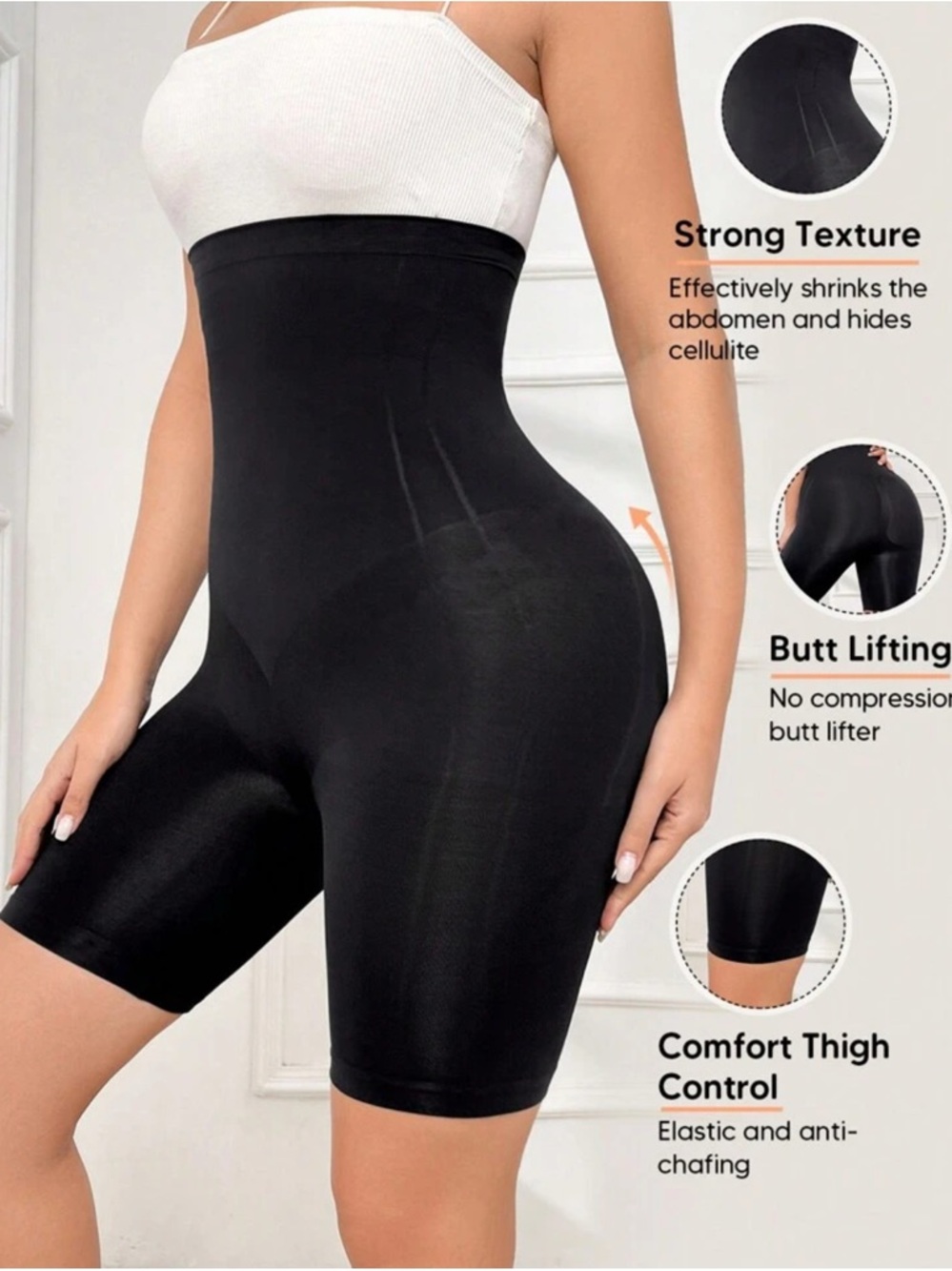 High-Waist Butt Lifting Shaping Shorts - Black